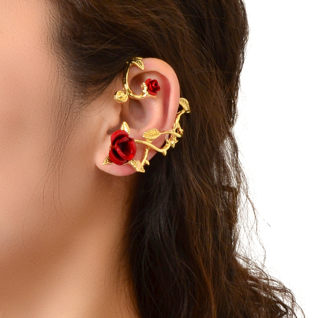 1 pc Retro Rose Flower Climbers Crawler Jacket Ear Cuff Wrap Clip Stud Earring-0