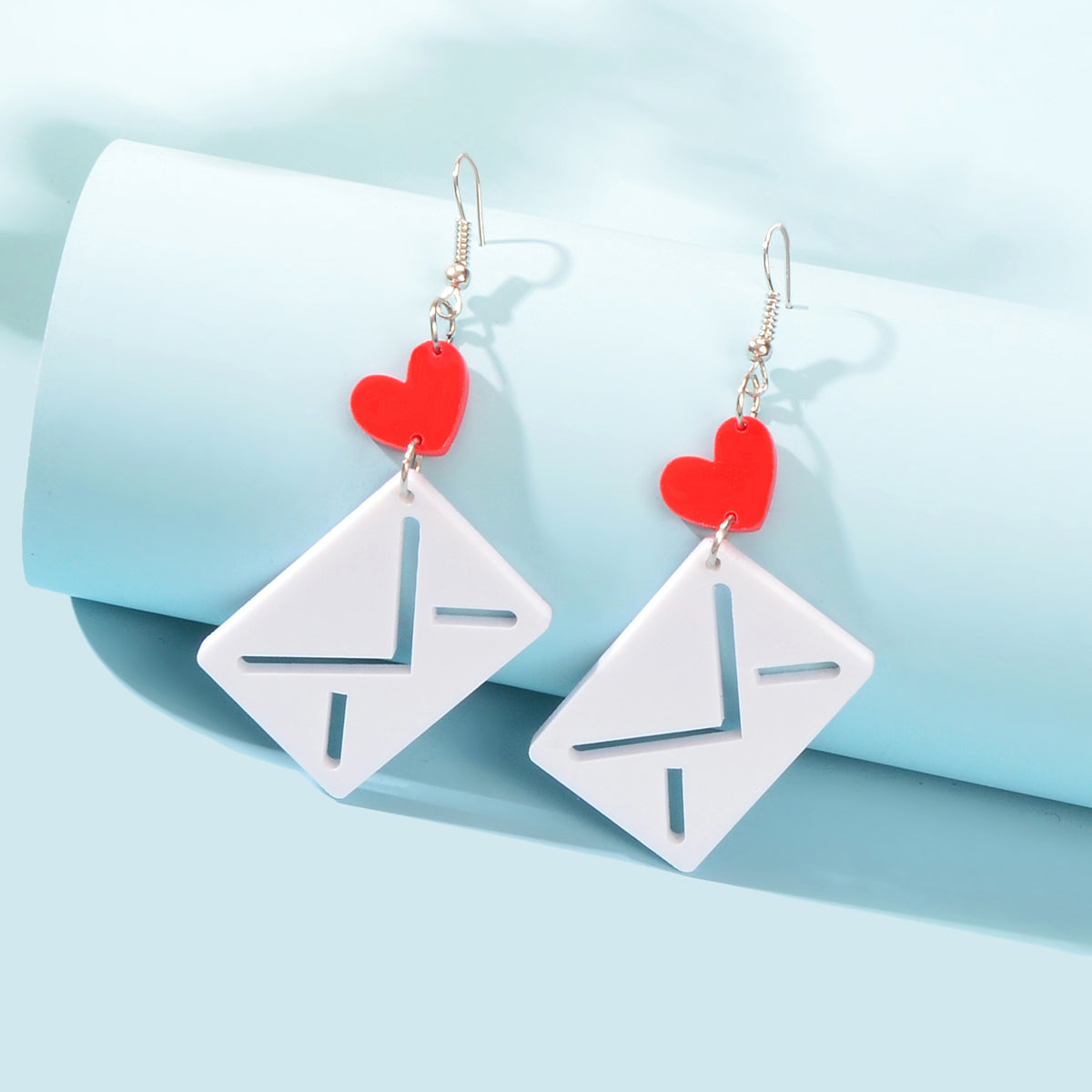 Funny Cute Red Heart White Envelope Acrylic Hook Earrings Costume Accessory Gift-0