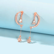 Wedding Rosegold Rhinestone Moon Dangle Drop Chandelier Teardrop Bridal Earrings-0 width=100 