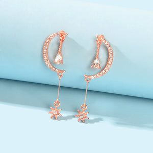 Wedding Rosegold Rhinestone Moon Dangle Drop Chandelier Teardrop Bridal Earrings-0