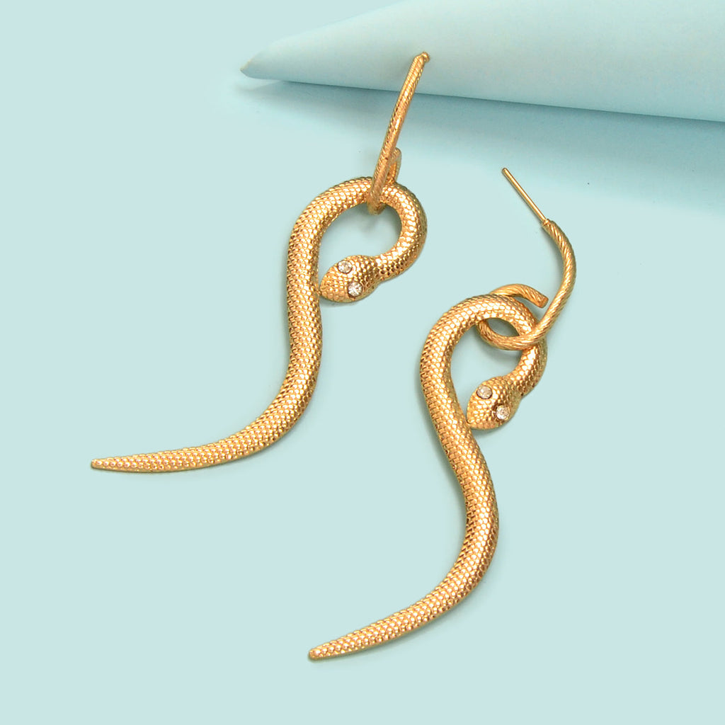 Designer Jewelry Punk Rock Stylish Gold Snake Pendant Pierced Statement Earrings-0