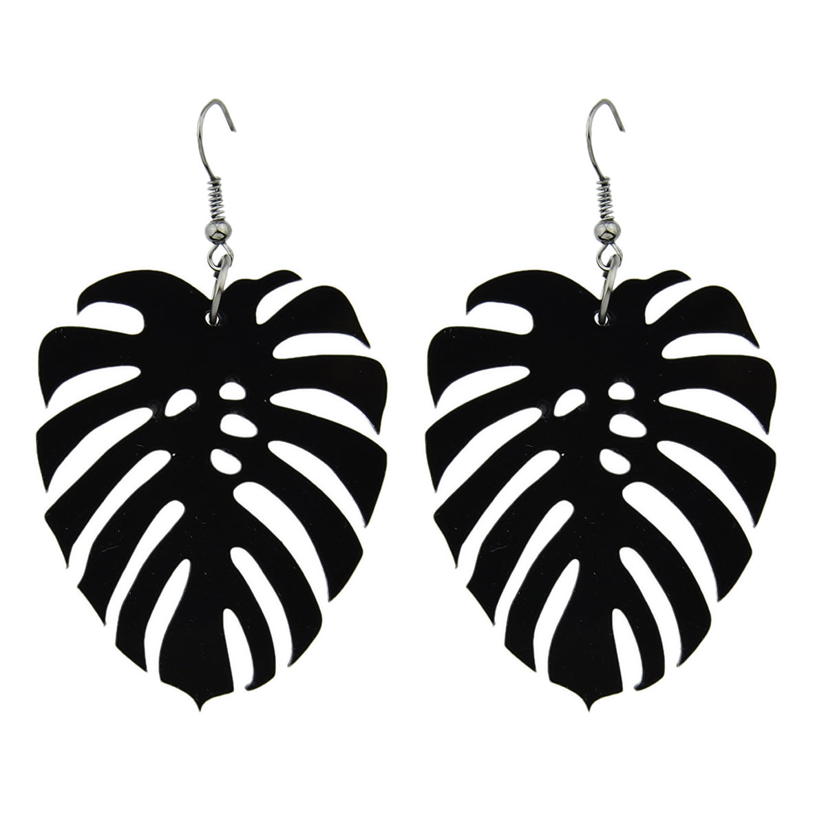 Black Acrylic Leaf Chunky Dangle Holiday Earrings Girls Designer Stylish Jewelry-1