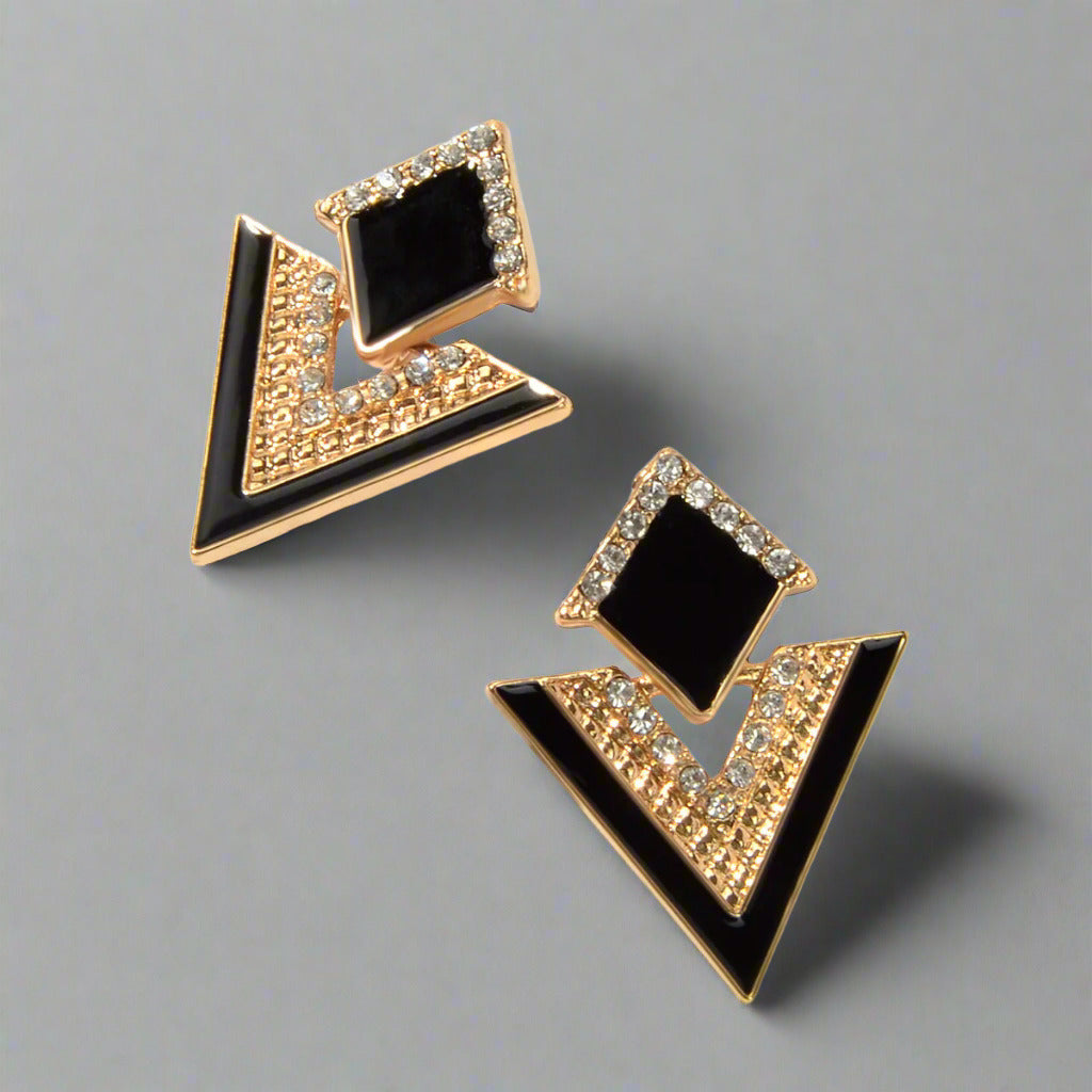 Costume Jewellery Rhinestone Enamel Triangle Geometric Stud Bridal Earrings Gift-0