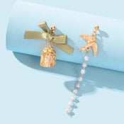 Elegant Asymmetrical Green Bow tie Gold Bird Birdcage Pearl Long Chain Earrings-0 width=100 