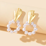 Round Pearl Circle Gold Hand Earrings Piercing Jewellery Ethnic Engagement Gift-0