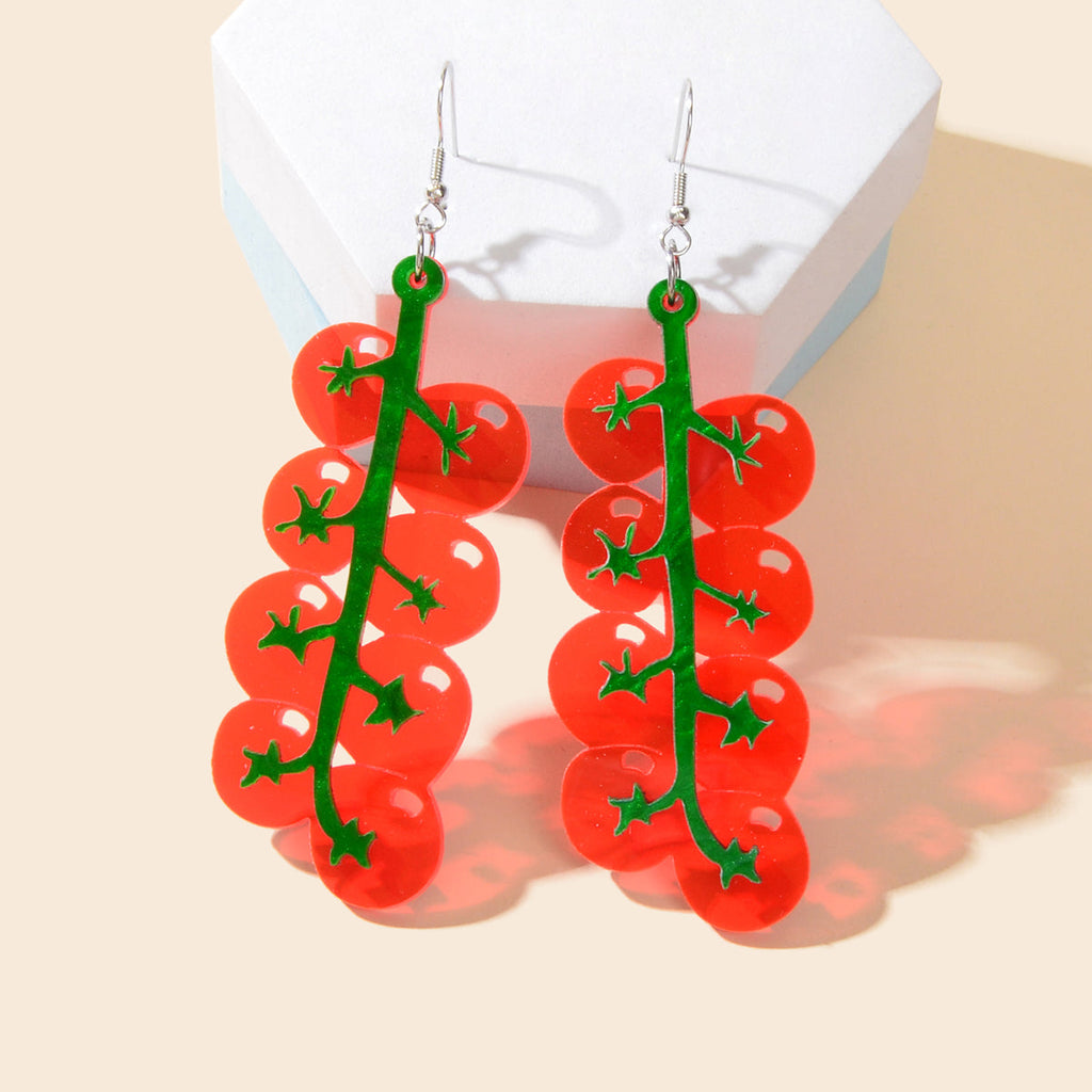 Red Acrylic Tomato Large Dangle Earrings Girl's Personality Creative Accessories-0