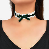 90s White Lace Flower Black Velvet Bowknot Tattoo Choker Necklace Grunge Collar-3 width=100 