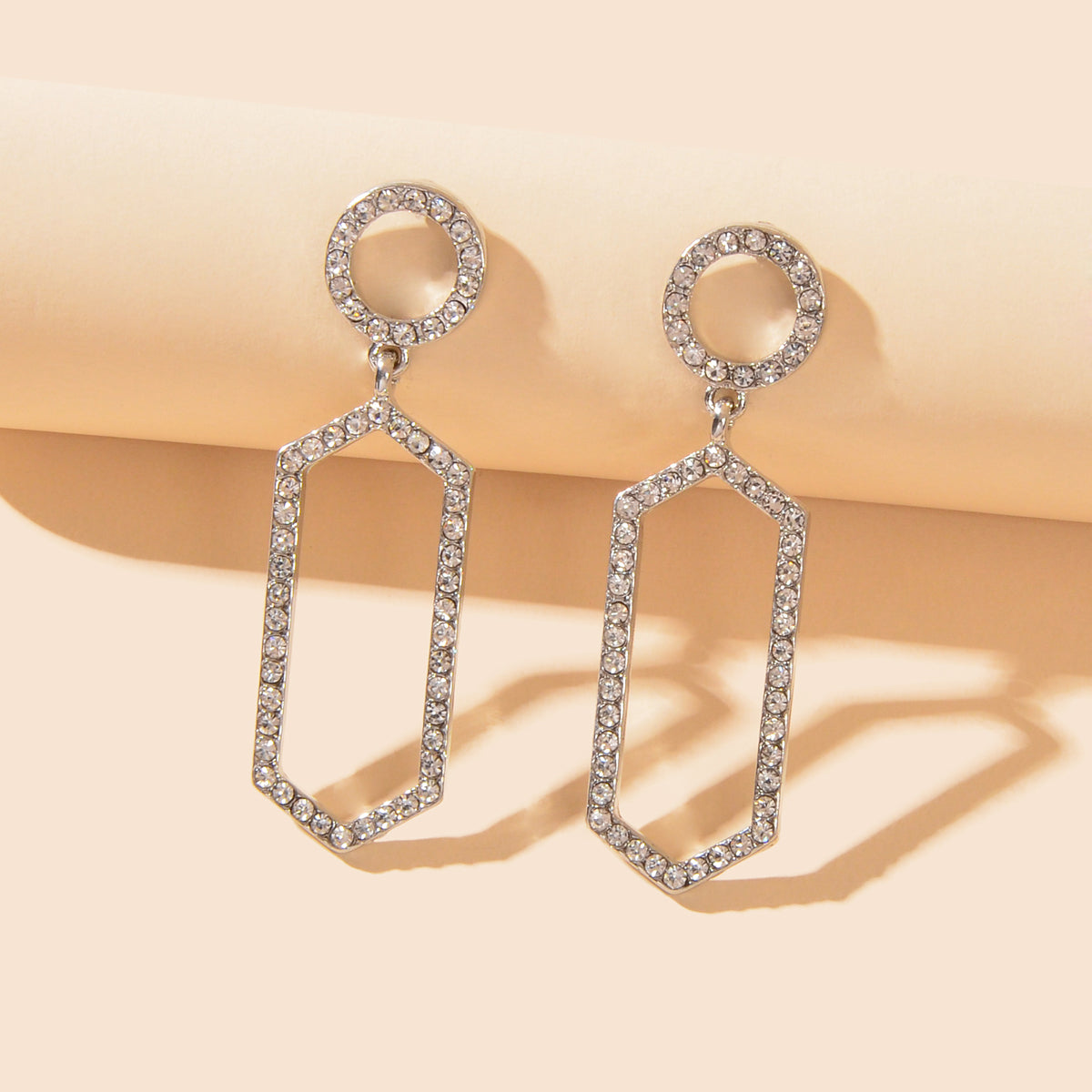 Luxurious Rhinestone Decor Geometric Dangle Earrings Good Quality Accessories-5