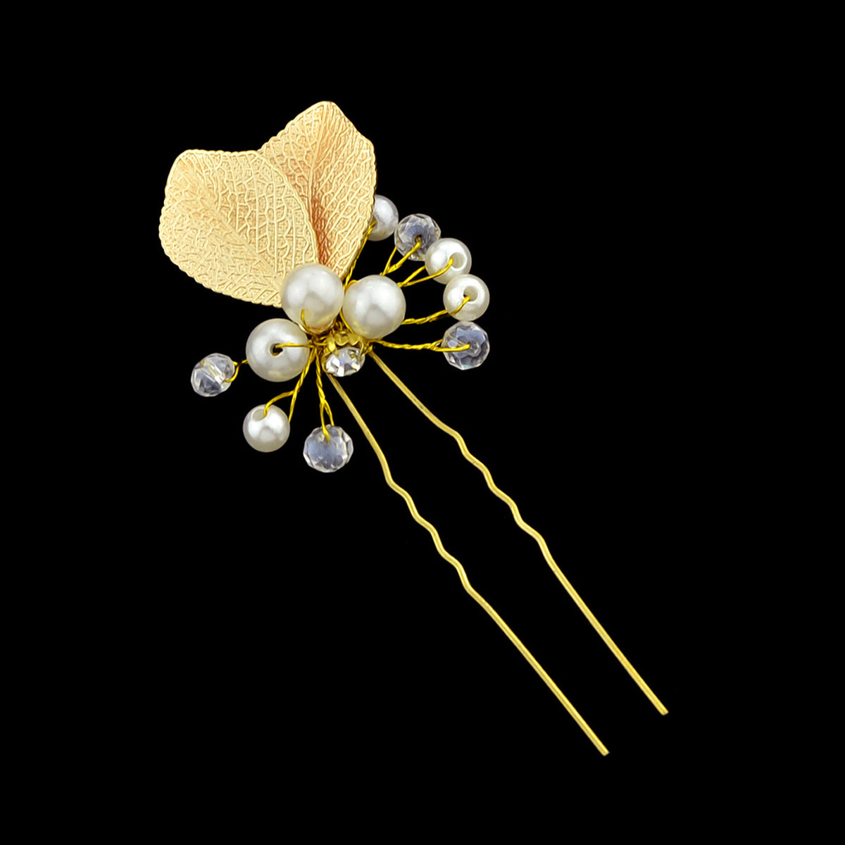 Hair Accessories Pearl Beads Gold Leaf Hair Sticks Wedding Party Hair Clips Gift-1
