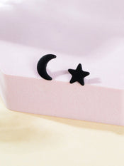 Starry Night Delight Moon and Stars Stud Earrings - Sparkle Under the Moonlight-1 width=100 