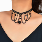 Halloween Retro Necklace Black Bead Charm Lace Neck Tassel Chain Collar Choker-0 width=100 