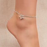 Luxurious Rhinestone Decor Star Charm Silver Anklet Wedding Party Foot Jewellery-0