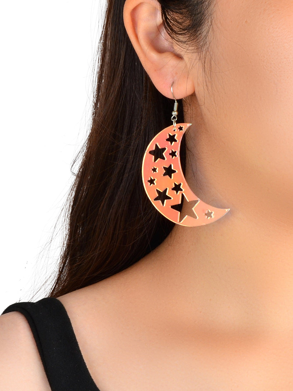 Acrylic Rainbow Colour Moon Star Hook Earrings Stunning Jewellery Gift 1 pair-0