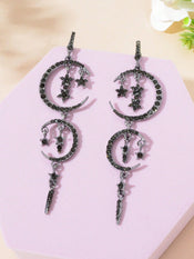 Starry Nights Long Earrings with Multiple Star Moon Pendants Celestial Glamour-4 width=100 