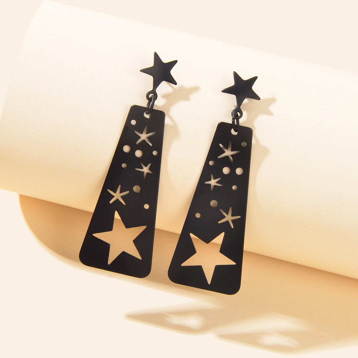 Black Square Geometric Hollow Star Statement Personalized Earrings Ear Jewellery-0