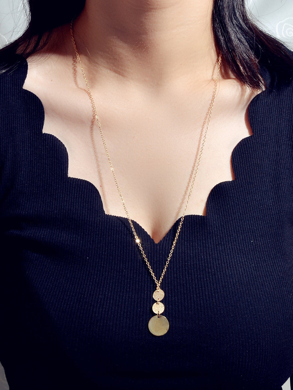 Unique Gold Chain Geometric Round Disc Minimalist Charm Necklace Trendy Jewelry-0
