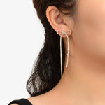 Clear Rhinestone Crystal Tassel Sparkle Bow Tie Dangle Bridal Wedding Earrings-0