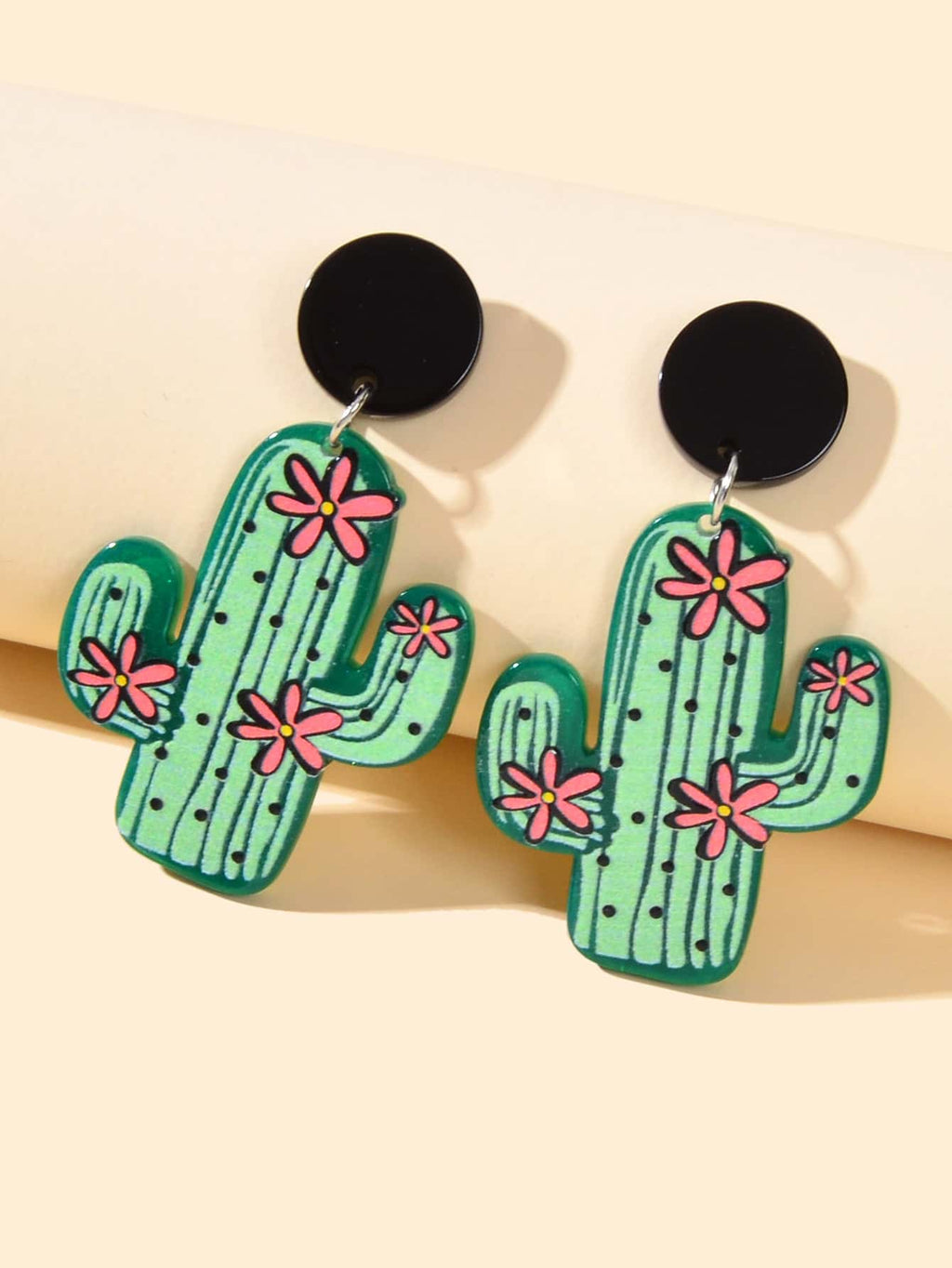 Bohemian Jewelry Cute Green Resin Cactus Dangle Earrings for Women Holiday Party-0