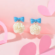 Elegant Jewellery Blue Bow Tie White Resin Flower Dangle Pierced Party Earrings-0 width=100 