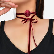 Retro Evening Party Accessories Adjustable Winered Velvet Rose Choker Necklace-0 width=100 