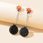Shiny Long Silver Chain Acrylic Black Bomb Design Charm Party Nightclub Earrings-0