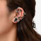1 pc Retro Rose Flower Climbers Crawler Jacket Ear Cuff Wrap Clip Stud Earring-3 width=100 
