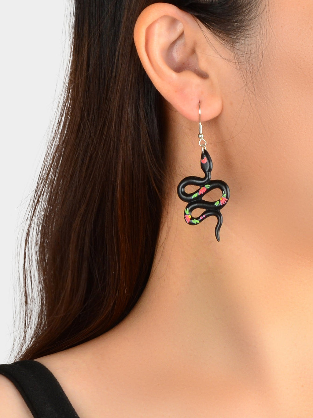 Punk Hip Hop Style Jewelry Black Resin Snake Dangle Statement Earrings for Women-0