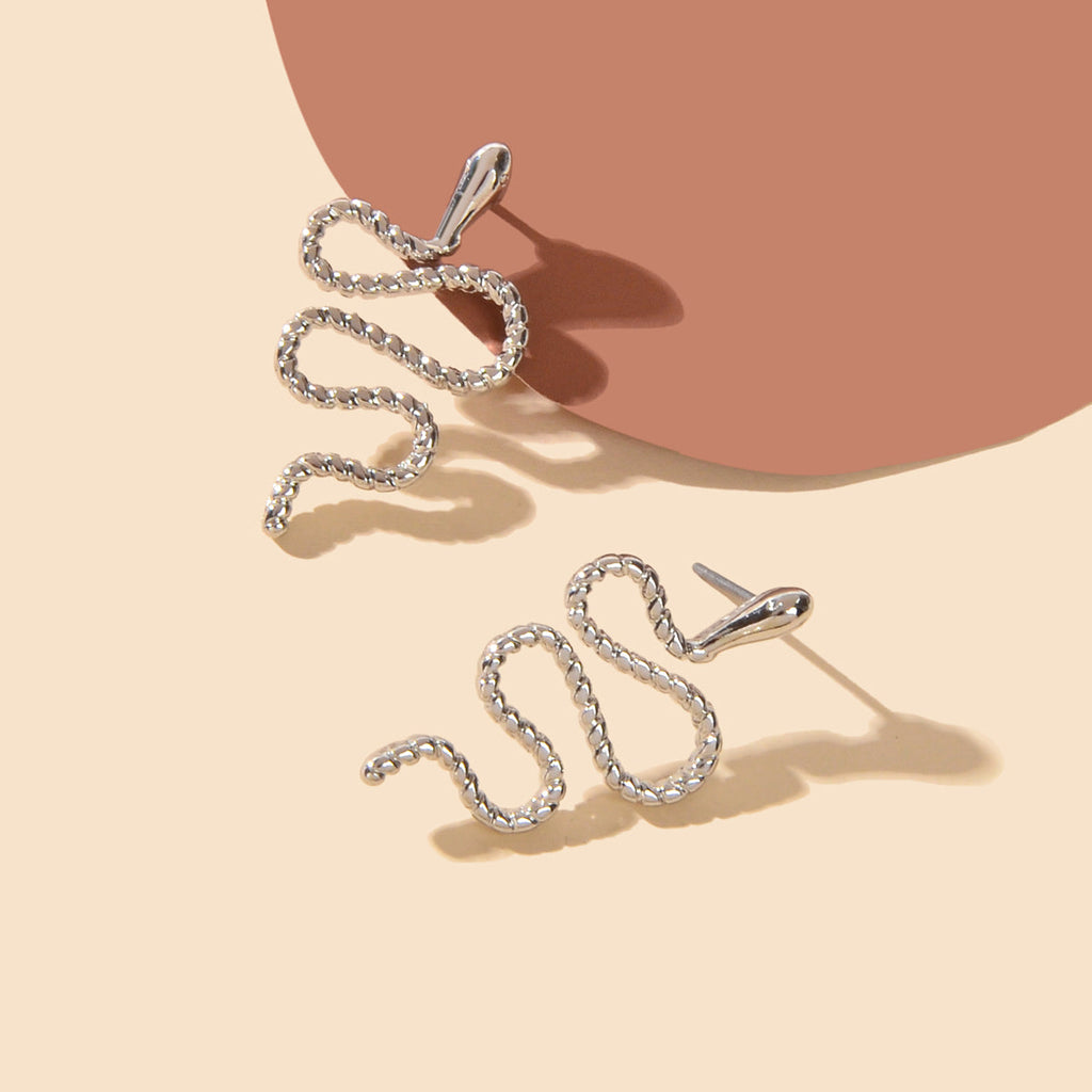 Silver Snake Stud Punk Gothic Earrings Gifts Teens Girls Jewellery Accessories-0