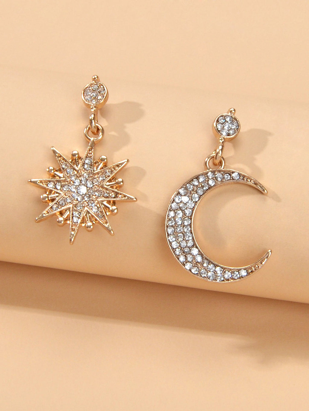 Asymmetric Luxurious Full Rhinestone Star Moon Dangle Earrings Party Jewellery-0
