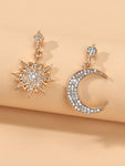 Asymmetric Luxurious Full Rhinestone Star Moon Dangle Earrings Party Jewellery-0
