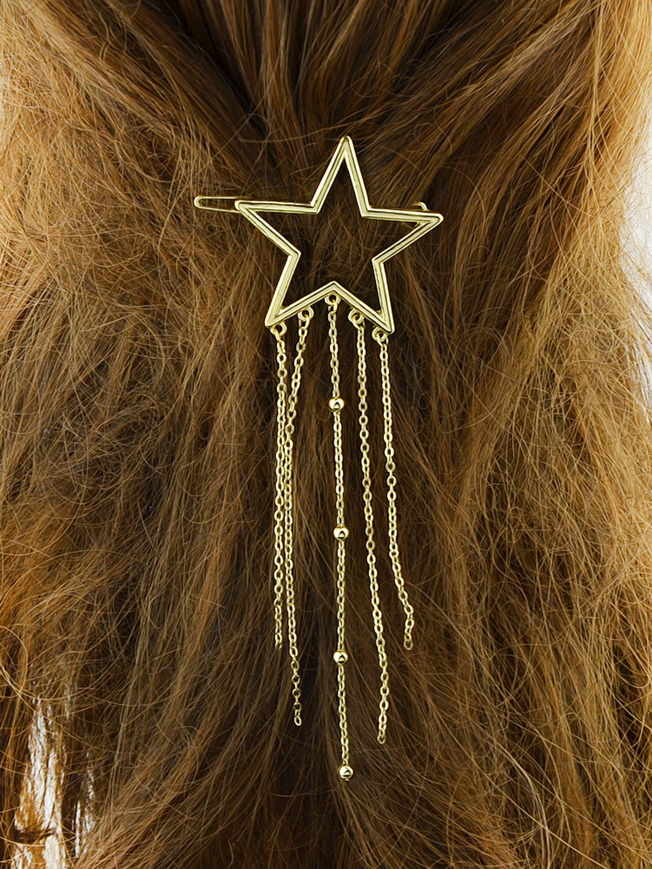 Gold Star Long Chain Tassel Hairgrips Wedding Party Hair Clips Hair Barrettes-0
