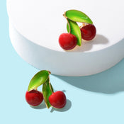 Exquisite Green Leaf Red Cherry Cute Stud Earrings Ladies Fruit Jewellery Gift-0 width=100 