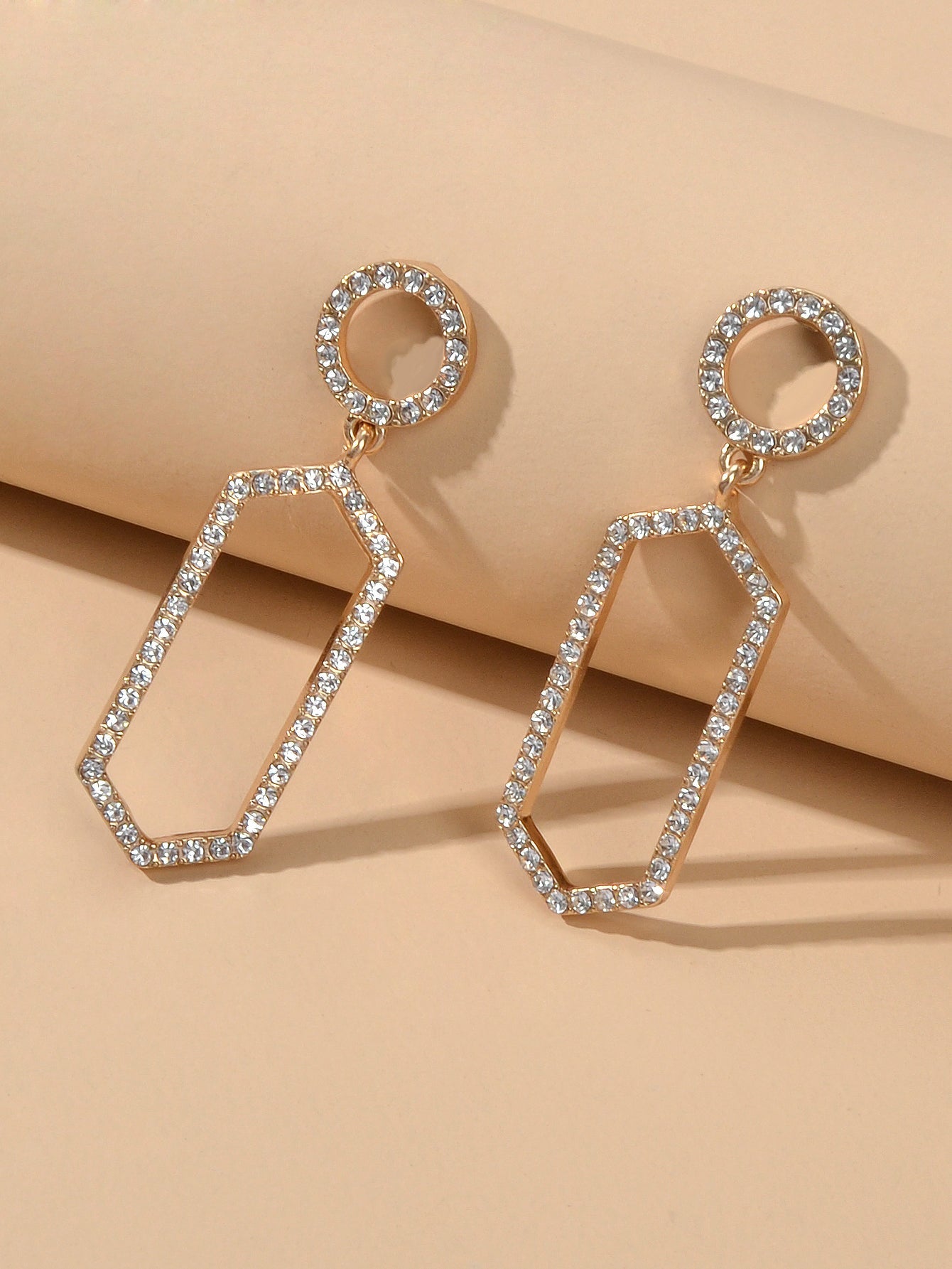 Luxurious Rhinestone Decor Geometric Dangle Earrings Good Quality Accessories-0