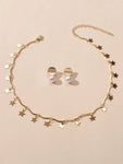 Perfect Wedding Engagement Jewellery set Star Charm Necklace Pearl Stud Earrings-0