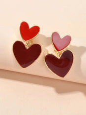 Personality Red Enamel Heart Stud Earrings Women Girls Ear Jacket Dainty Gifts-0 width=100 