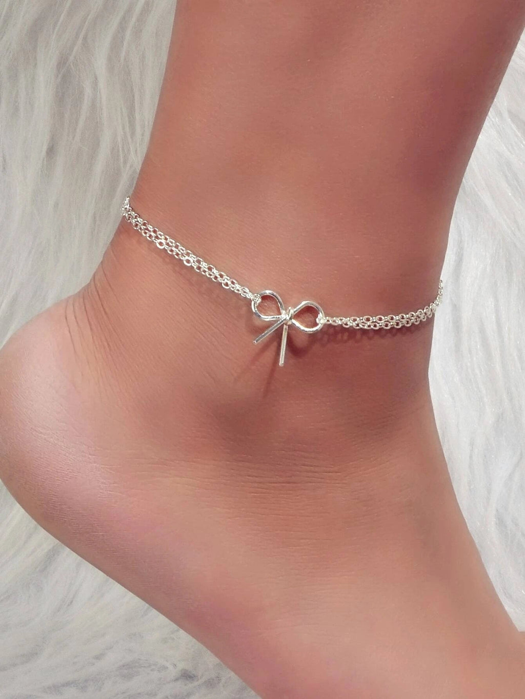 Minimalist Summer Gold Silver Bow Double Layer Chain Anklet Holiday Foot Jewelry-0