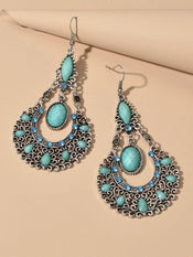 Bohemian Tribal Ethnic Antique Silver Rhinestone Hollow Water Drop Chic Earrings-1 width=100 