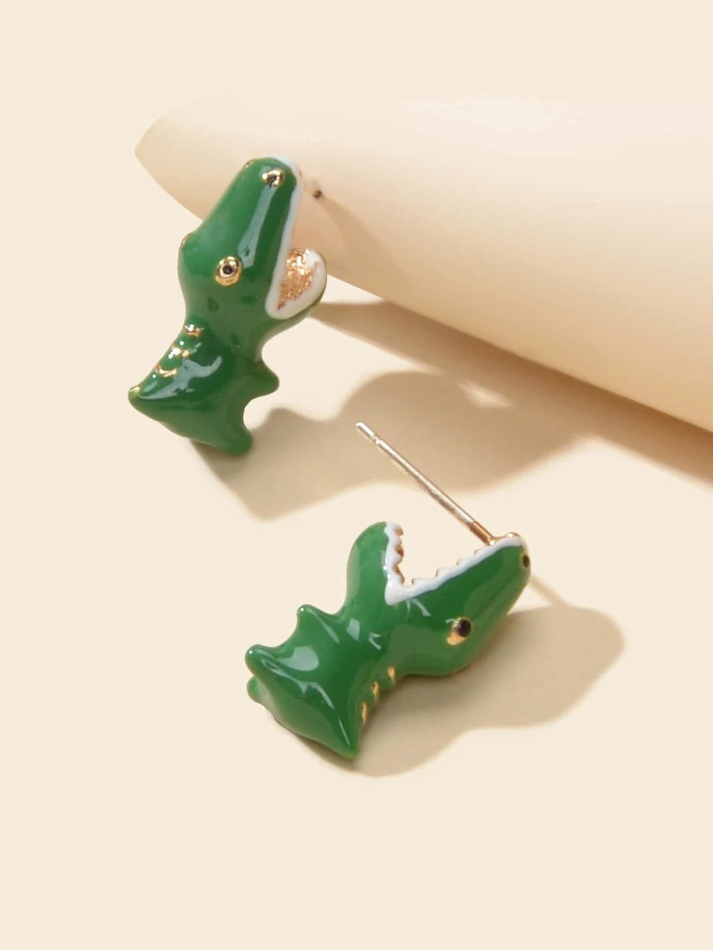 Punk Rock Jewelry Green Enamel Crocodile Head Statement Stud Earrings Teens Gift-0