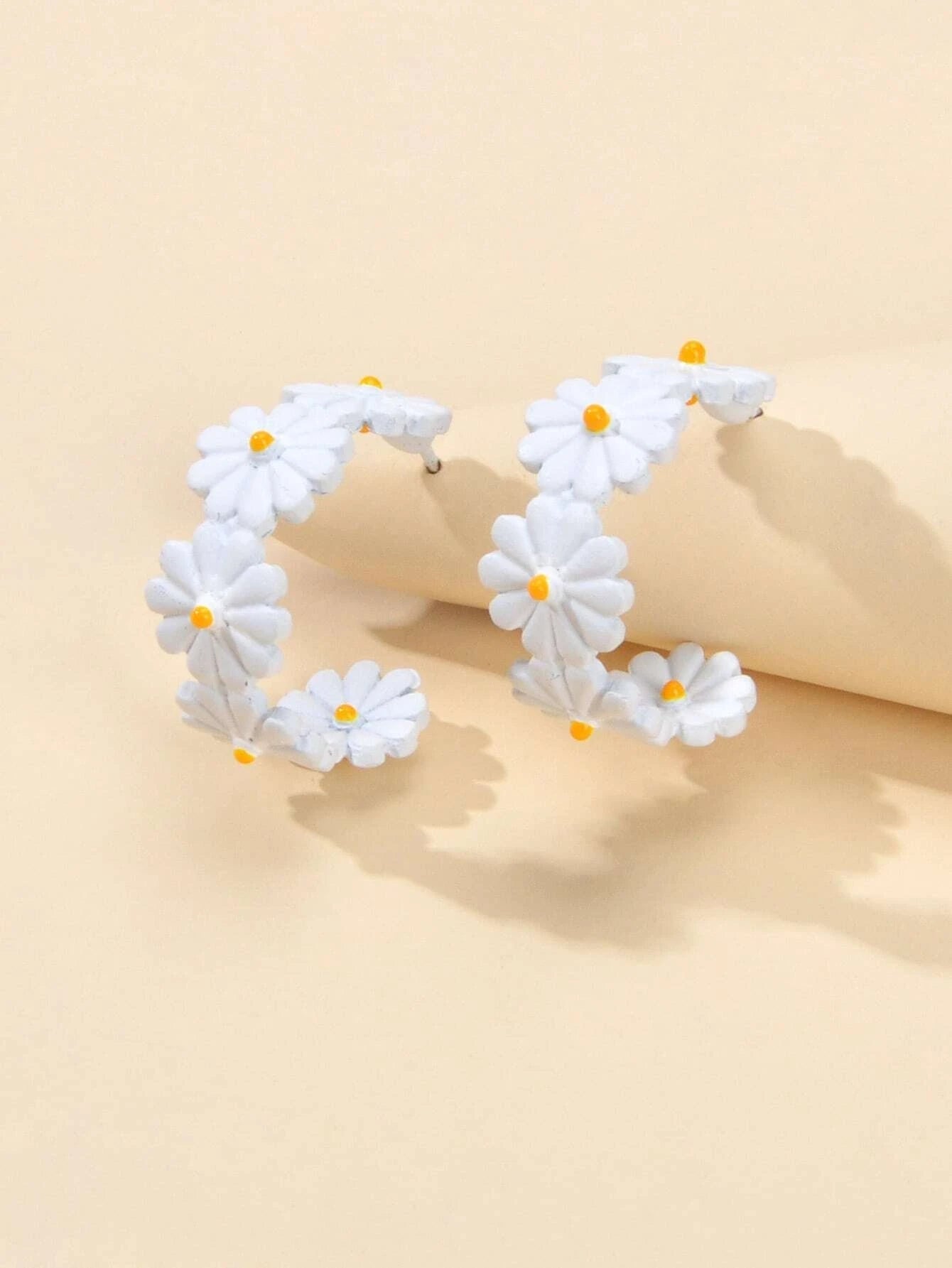 Lovely Jewellery White Flower Stud Hoop Earrings Women Fashion Accessories Gift-0