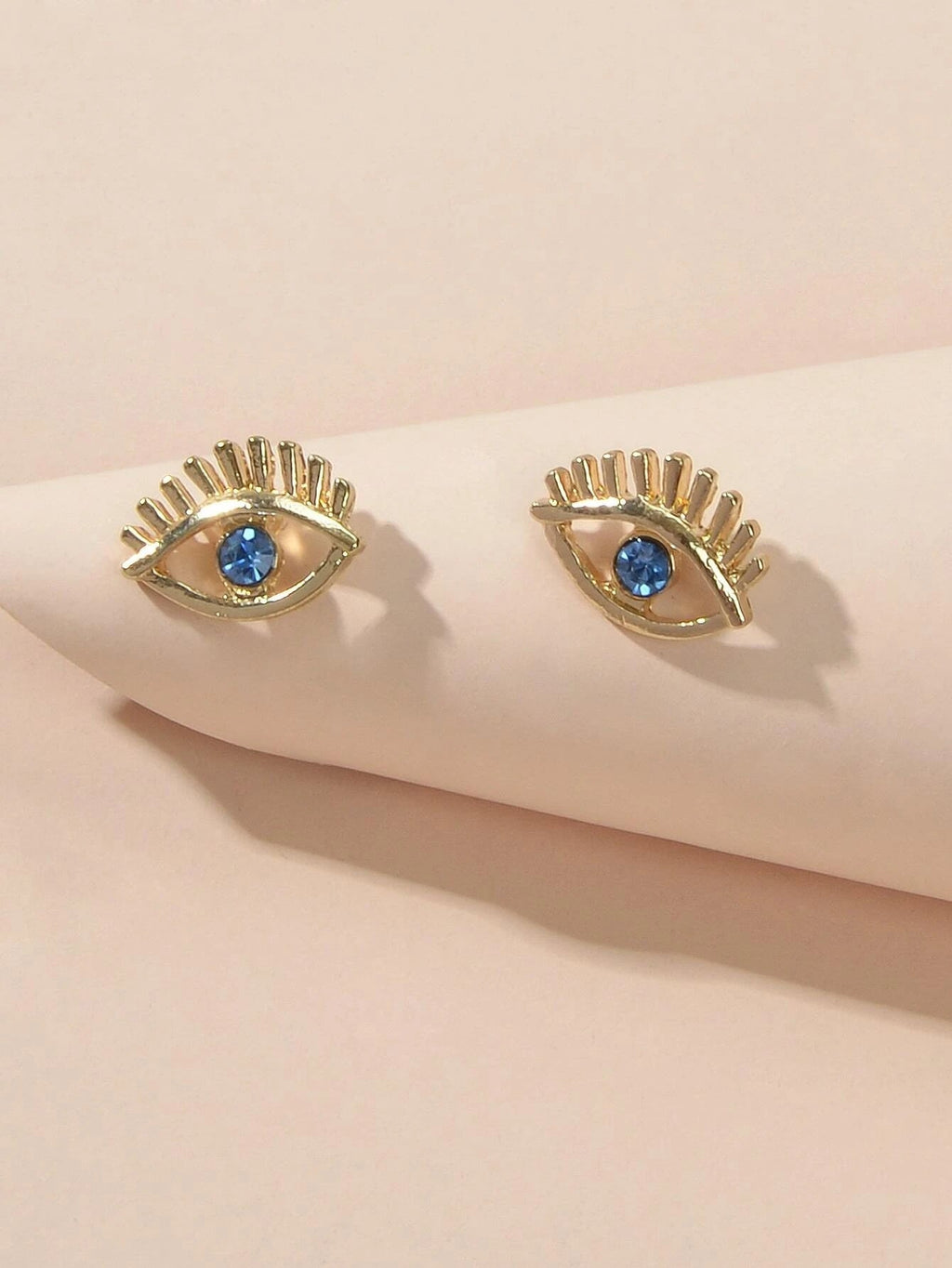Blue Hotpink Rhinestone Decor Eye Shape Stud Earrings Women Girls Dainty Gifts-0