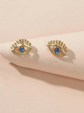 Blue Hotpink Rhinestone Decor Eye Shape Stud Earrings Women Girls Dainty Gifts-0 width=100 