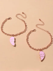 2pcs Rosegold Chain Black Pink Enamel Love Heart Charm Best Friends Bracelet-1 width=100 