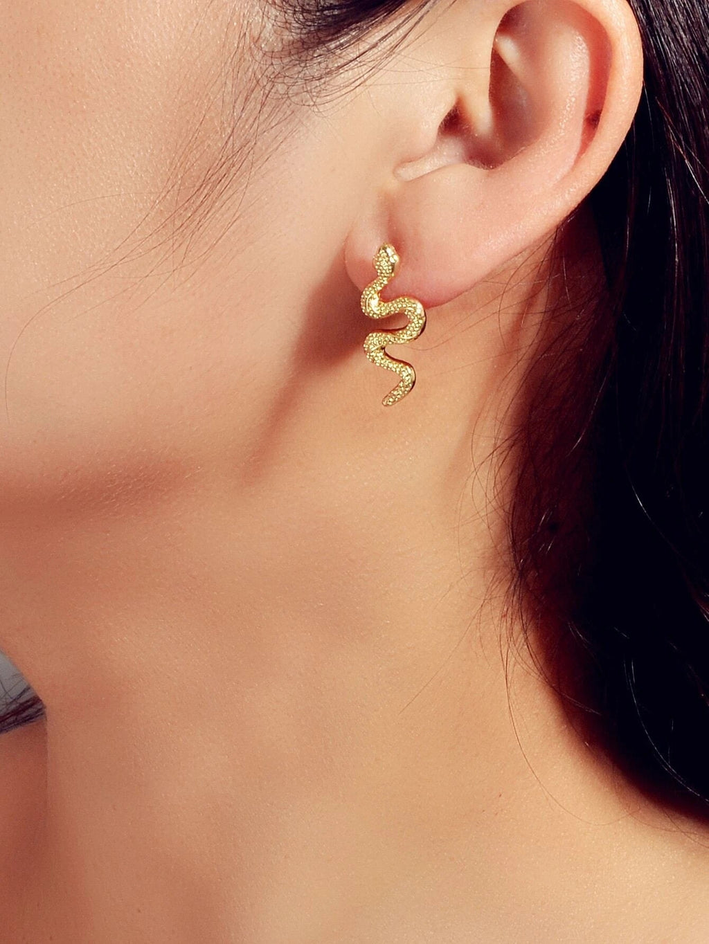 Personality Gold Silver Cute Snake Stud Pierced Earring Women Girls Accessories-0