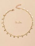 Jewellery set Fashion Gold Stars Charm Statement Necklace Triangle Stud Earrings-0