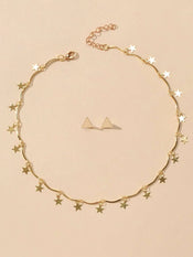 Jewellery set Fashion Gold Stars Charm Statement Necklace Triangle Stud Earrings-0 width=100 