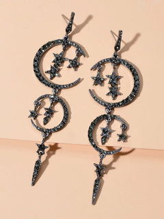 Luxurious Jewelry Full Rhinestone Star Moon Chandelier Shining Wedding Earrings-1