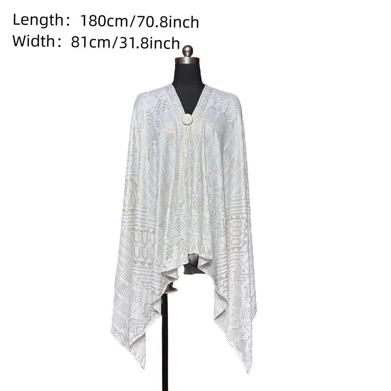 "Gilda" White Retro Print Chiffon Shawl