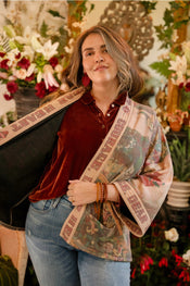 "Courage Dear Heart" Fleece Cottage Cardigan Kimono Jacket width=100 