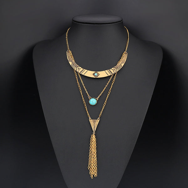 Golden Wave Tassel Necklace