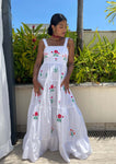 "Shirley" White Flowers Maxi Dress